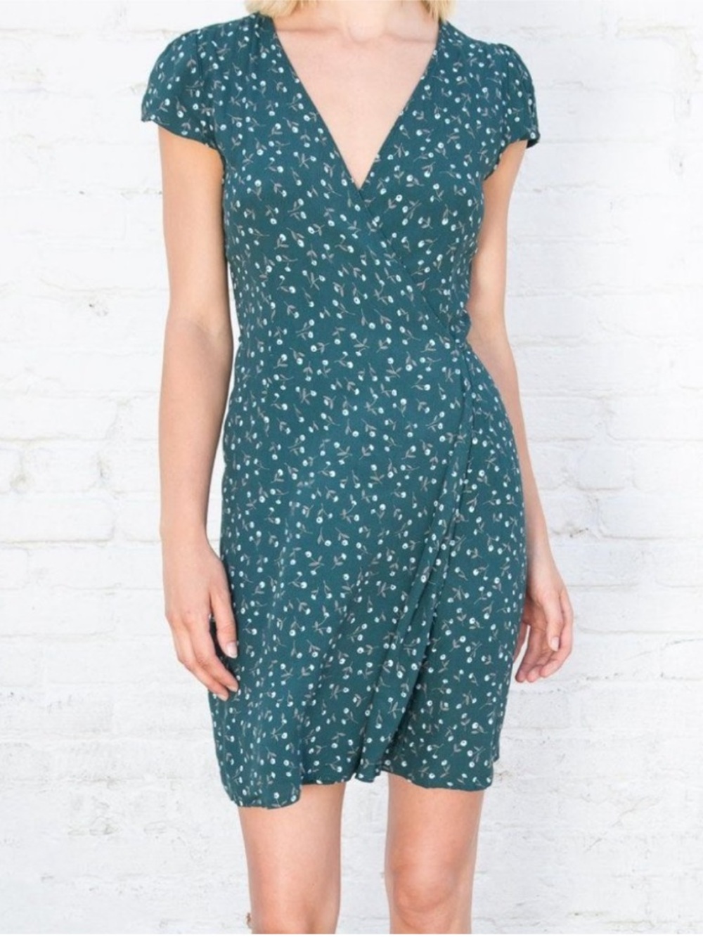 Brandy Melville Robbie Green Ditsy Floral Wrap Dress